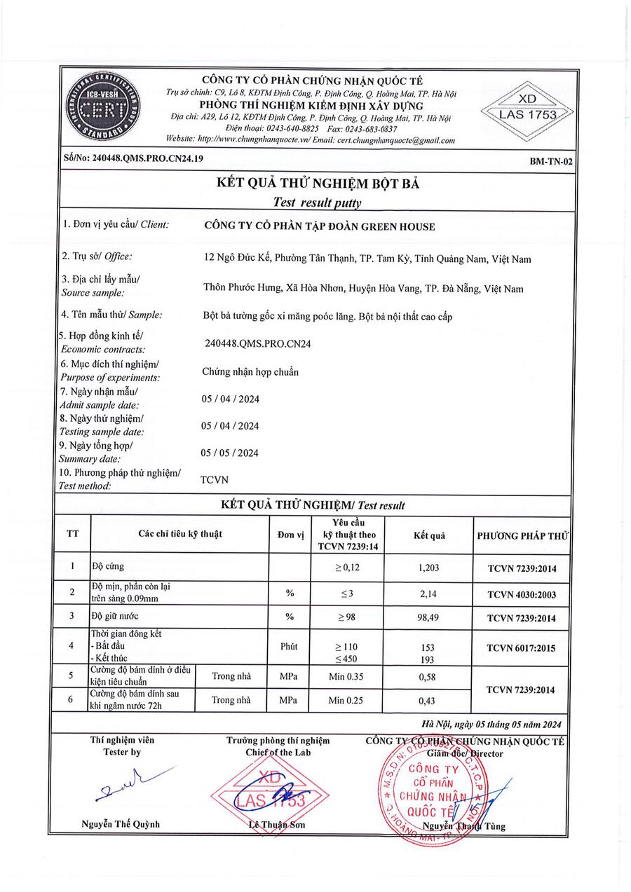 đề thí nghiệm sơn greenhouse